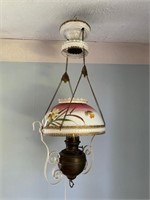Antique Hanging Lamp w/ Handpainted Shade
