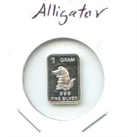 1 gram Silver Bar - Alligator, .999 Fine Silver