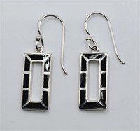 Sterling Silver Onxy Rectangle Earrings