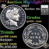 *Highlight* 1907 Barber 10c Graded pr65+ cam