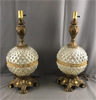 2 Vintage Lamps Cut Glass Dual Lights