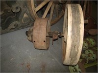 Old Steel & wood pulley-7" axel