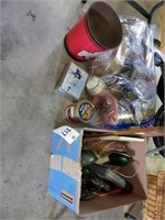 LOT OF MIS. TINS- BOX HOUSEHOLD ITEMS