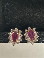 10kt Gold Ruby Diamond Earrings