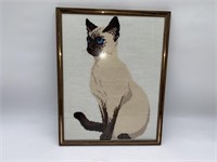 Needlepoint Siamese Cat Framed