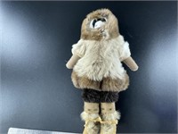 Handmade Native Alaskan doll with carved ivory fac