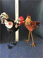 Rooster & Chicken Figurines Lot of 2 Fabric