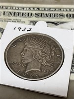 1922 Silver Peace dollar US coin