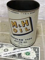 Vintage M&H motor oil advertising quart tin can