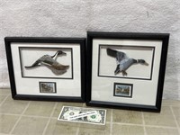 2 Ducks Unlimited framed 5 dollar postage stamps