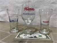 3 vintage Hamm’s Beer advertising glasses 
Hamms