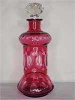 Vintage cranberry-cut-to-clear large decanter