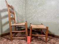 Rush Seat Ladder Back Chair & Matching Ottoman