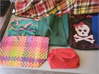9 various shopping bag and 1 laundry basket