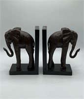 Set Wooden Elephant Bookends