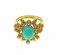 14k Gold, Robins Egg Turquoise & Diamond Ring