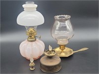(4) Vintage: Pink & White Oil Parlor Lamp, +