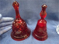 2 red viking glass bells
