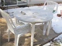 39 Inch Plastic Patio Table, Two Chairs