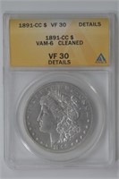 1891-CC Morgan Silver Dollar VAM 6