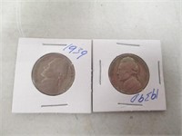 1939 & 1939-D Carded Jefferson Nickels