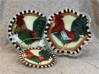 Peggy Karr Fused Glass Rooster Dishes -Sun Catcher