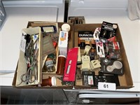 Assorted Batteries, Tester, Electrical Plugs