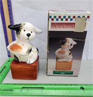 Dog on box Salt and peper shaker set