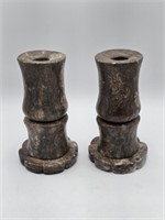 CARVED SOAPSTONE CANDLE HOLDERS - 6.25" TALL