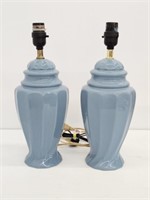 2 BLUE CERAMIC LAMPS - 16" TALL - WORKING