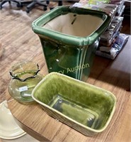 POTTERY PLANTERS - GREEN GLASS VASE