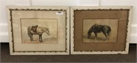 Two Watercolor Paintings of Horses