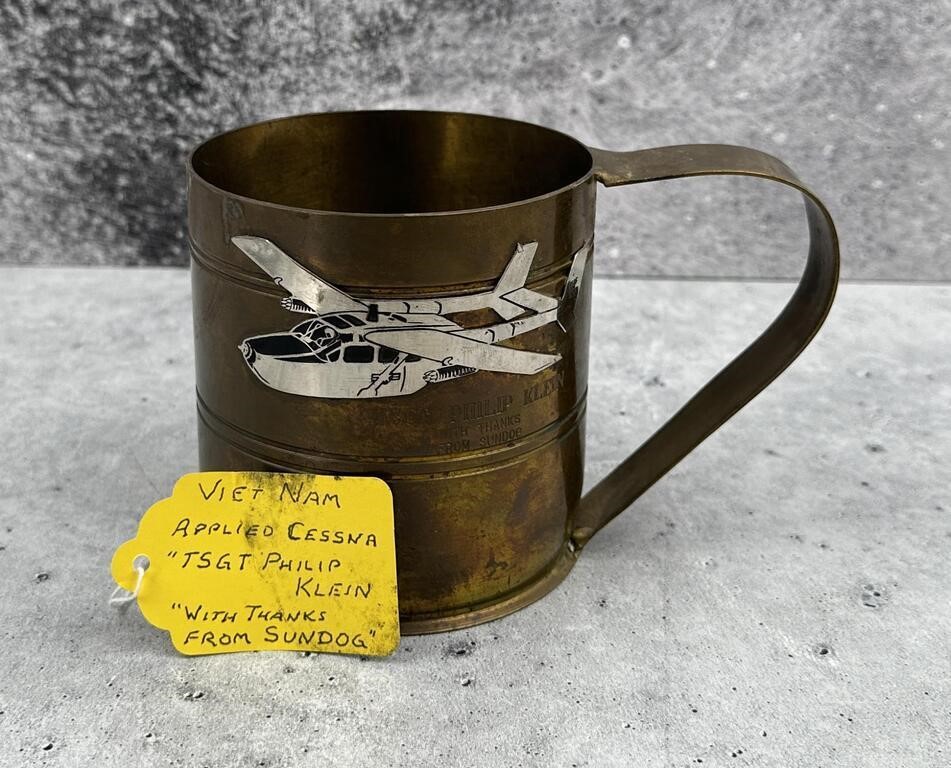 Vietnam Trench Art Shell Cup Mug With Airplane