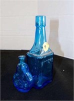 2 vintage Wheaton's blue Bitters, Whiskey flask