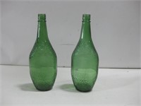 Two 10" Green Glass Bottles