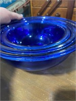 3 BLUE PYREX BOWLS