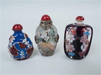 3 Chinese Glass Snuff Bottles