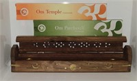 Wood Coffin Incense Stick Burner With Brass