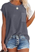 Women's casual Grey crewneck t-shirt with pocket