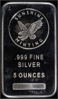 (1) 5 OZ .999 SILVER SUNSHINE MINTING BARS