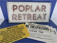 Wooden Sign & No Trespassing Signs