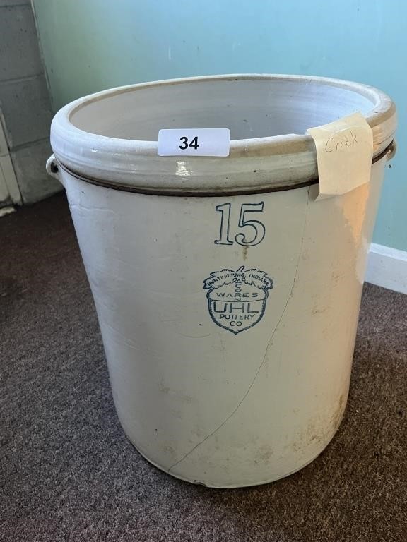 Uhl Pottery 15 Gallon Crock from Huntingburg, IN