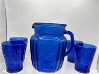 Vintage anchor hocking cobalt blue pitcher & glass