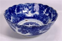 Flow blue punch bowl, 10" dia., 4.25" deep