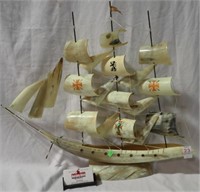 HORN CARVED SAILING SHIP 27x22
