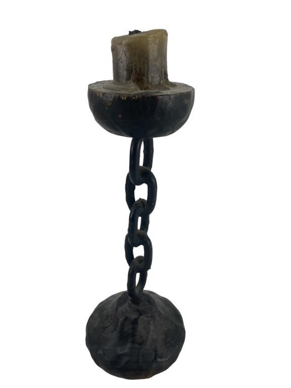 MCM Art Deco Wooden Chain Link Candle Stick Holder