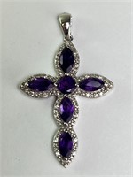 Sterling/Marcasite Amethyst Cross Pendant 3.5 Gram