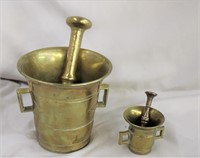 2 Solid brass mortar and pestles