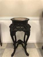 Oriental Marble Top Heavily Carved Plant Stand