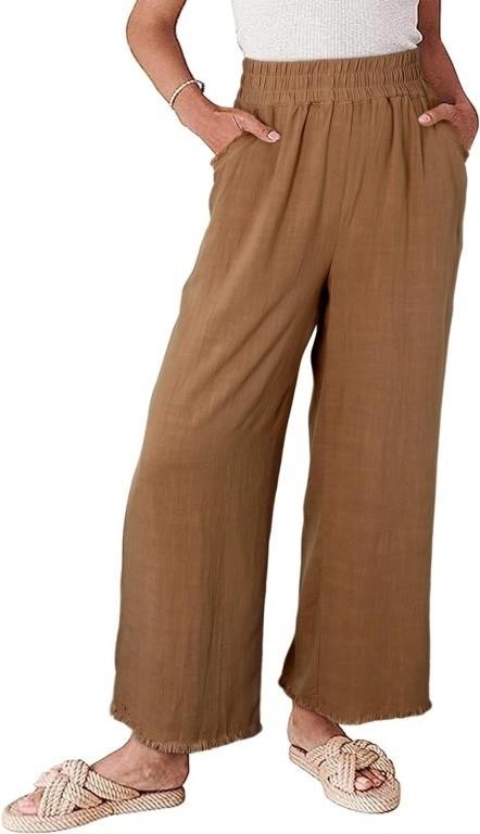 $45 EVALESS Wide Leg Linen Pants of Women Elastic